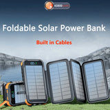 Folding Solar Power Bank 43800mAh with 4 Cables Solar Panel PD 20W Fast Charger  Powerbank