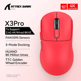 Attack Shark X3 PixArt PAW3395 Bluetooth Mouse 2.4G Tri-Mode Connection, 26000dpi, 650IPS, 49g Lightweight Macro Gaming Mouse
