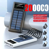 200000mah Solar Power Bank Built Cables Conveniente Fast Charging Usb Ports Charger Powerbank For Iphone Xiaomi With Led Light