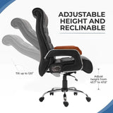 Big and Tall Office Chair - High Back Reclining Executive Chair - Bonded Faux Leather - Adjustable Desk Chair - Comfortable Luxury - Computer Chair - Steel Chrome Base - Wooden Armrest