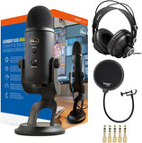 Blue Microphones Yeti USB Microphone (Blackout) Bundle with Knox Gear Headphones and Pop Filter (3 Items)