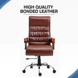 Big and Tall Office Chair - High Back Reclining Executive Chair - Bonded Faux Leather - Adjustable Desk Chair - Comfortable Luxury - Computer Chair - Steel Chrome Base - Wooden Armrest