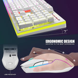 RedThunder K10 Wireless Gaming Keyboard and Mouse Combo, LED Backlit Rechargeable 3800mAh Battery, Mechanical Feel Anti-ghosting Keyboard + 7D 3200DPI Mice for PC Gamer (White)