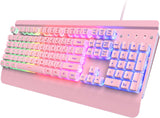 Gaming Keyboard, 104 Keys All-Metal Panel, Rainbow LED Backlit Quiet Computer Keyboard, Wrist Rest, Multimedia Keys, Anti-ghosting Keys, Waterproof Light Up USB Wired Keyboard for PC Mac Xbox